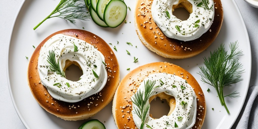 Cream cheese and cucumber bagel