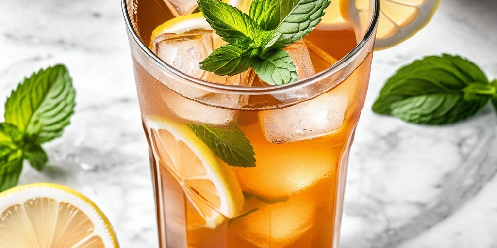 Fresh peppermint and lemon iced tea