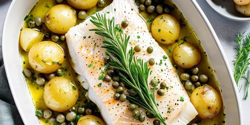 Baked cod with lemon, capers, and butter