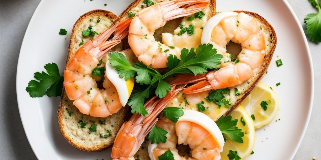 Garlic butter prawns on toast