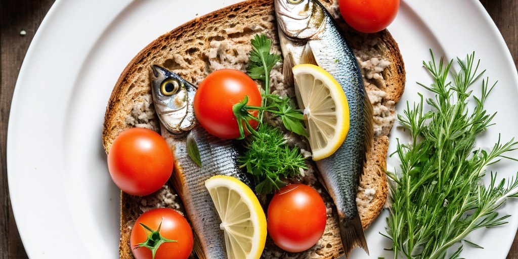 Sardines on toast with lemon and mustard
