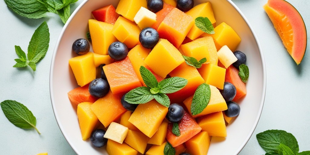 Tropical fruit salad with ripe papaya