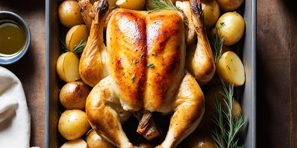Roast chicken with root vegetables