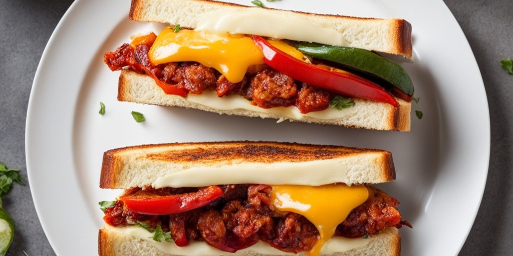 Hot toastie with chorizo and melted cheese