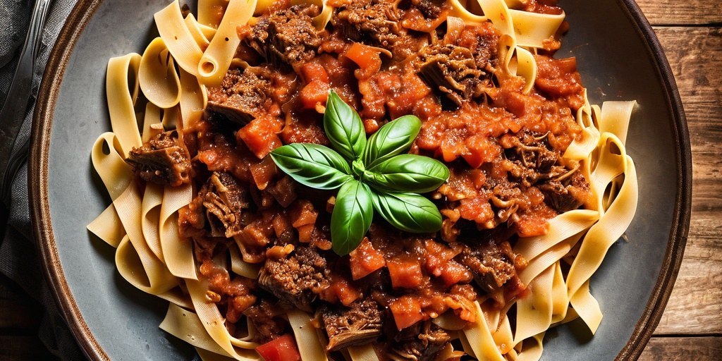 Slow-cooked duck ragu pasta