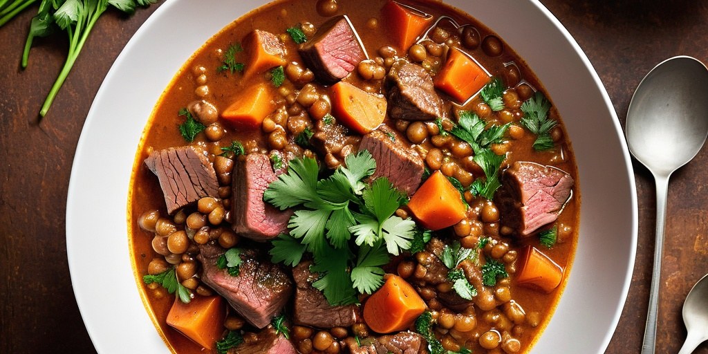 Iron-rich beef and lentil stew