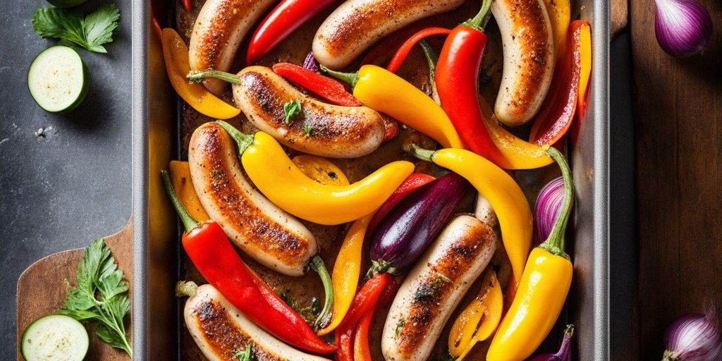 Sausages with roasted vegetables