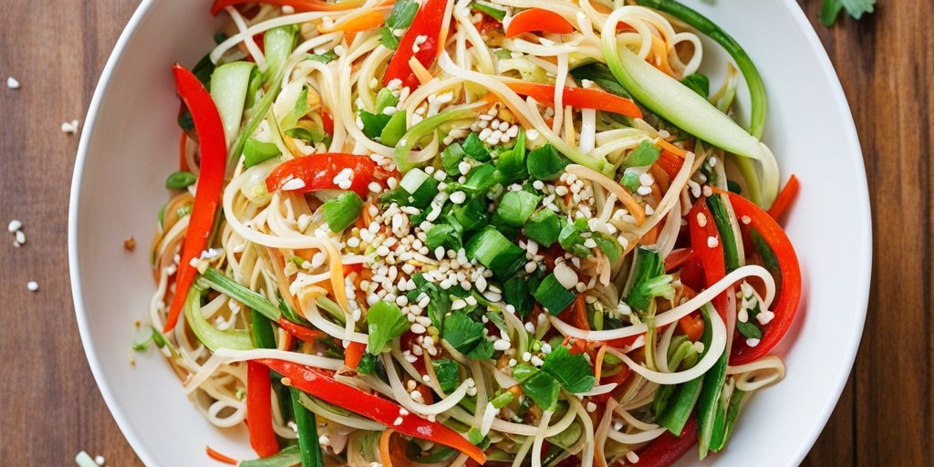 Vegetable noodle stir-fry with cooked bean sprouts