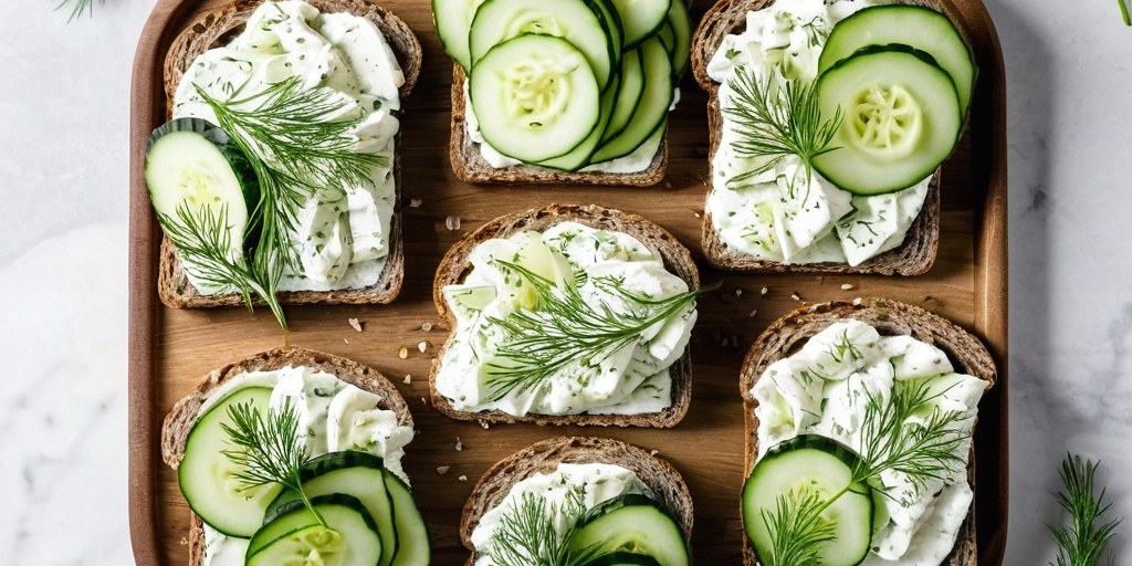 Cucumber and cream cheese open sandwiches