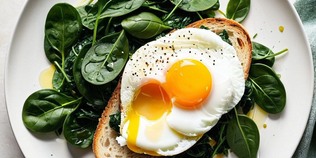 Spinach and egg on sourdough toast